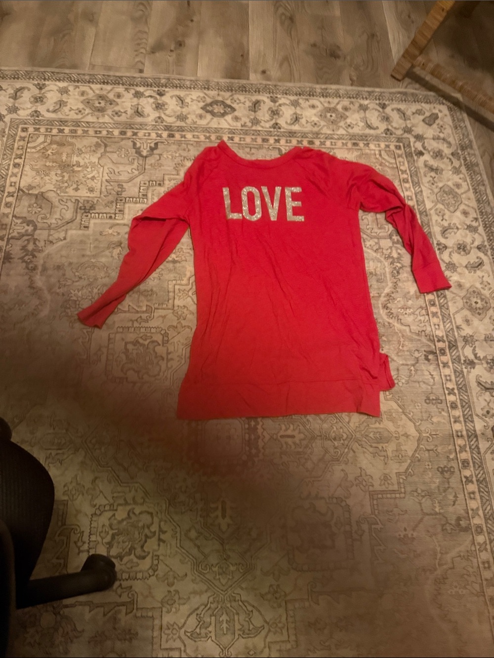 Victoria's Secret Red Long Sleeve Tee with Glitter LOVE